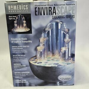 New HoMedics EnviraScape Cascading Towers Illuminated Glass Relaxation Fountain.